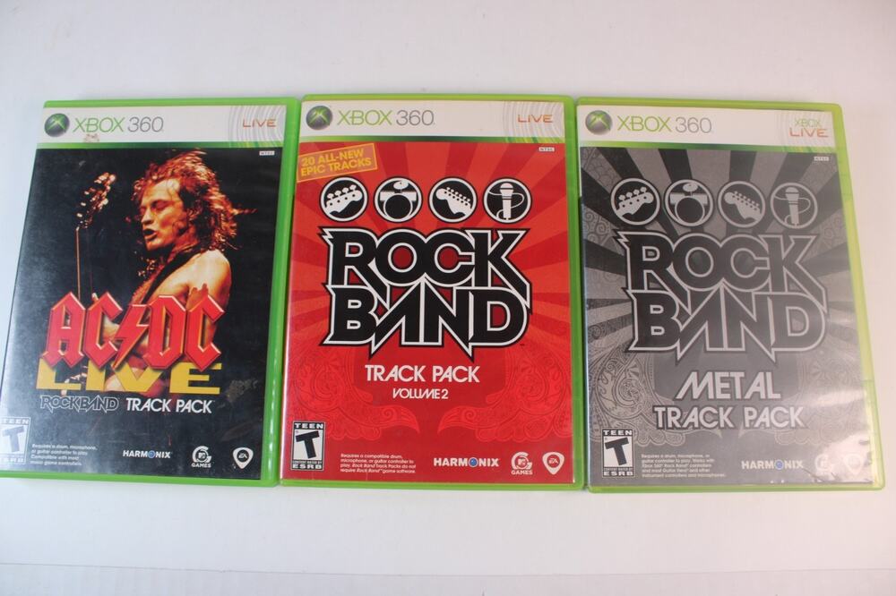 3 game lot: Rock Band Track Pack Volume 2 + Metal + AC/DC Live (Xbox 360) Tested